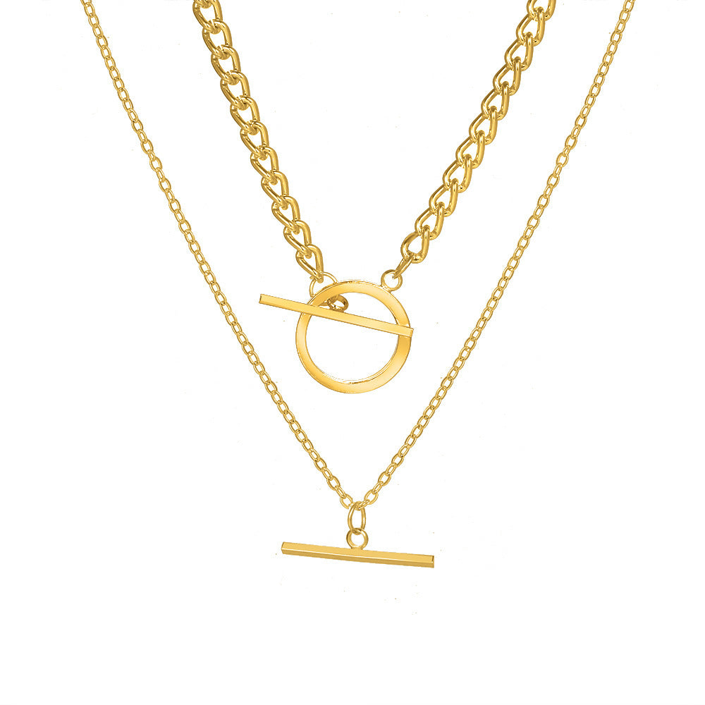 Double OT Chain Pendant Necklace – Layered European Style - สร้อยคอจี้โซ่คู่ สไตล์ยุโรปสุดหรู
