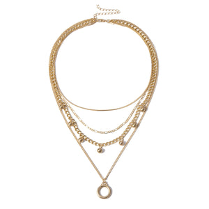 สร้อยคอผู้หญิง หลายชั้น แฟชั่นหรู สีทอง/เงิน. Women’s Multi-Layer Necklace – Elegant Gold & Silver Fashion Jewelry