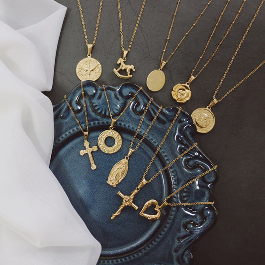 Vintage Gold Plated Necklace – Titanium Steel Pendant-สร้อยคอชุบทองวินเทจ – จี้สแตนเลสไทเทเนียม