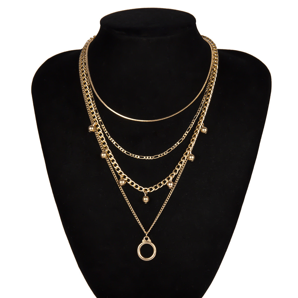 สร้อยคอผู้หญิง หลายชั้น แฟชั่นหรู สีทอง/เงิน. Women’s Multi-Layer Necklace – Elegant Gold & Silver Fashion Jewelry