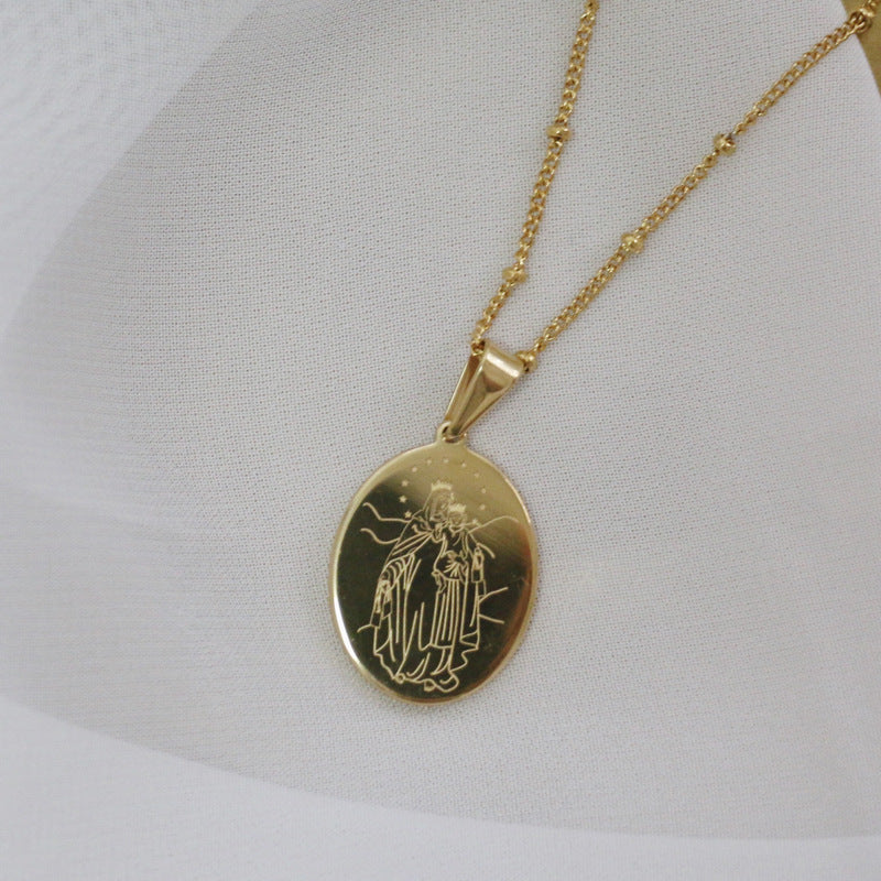 Vintage Gold Plated Necklace – Titanium Steel Pendant-สร้อยคอชุบทองวินเทจ – จี้สแตนเลสไทเทเนียม