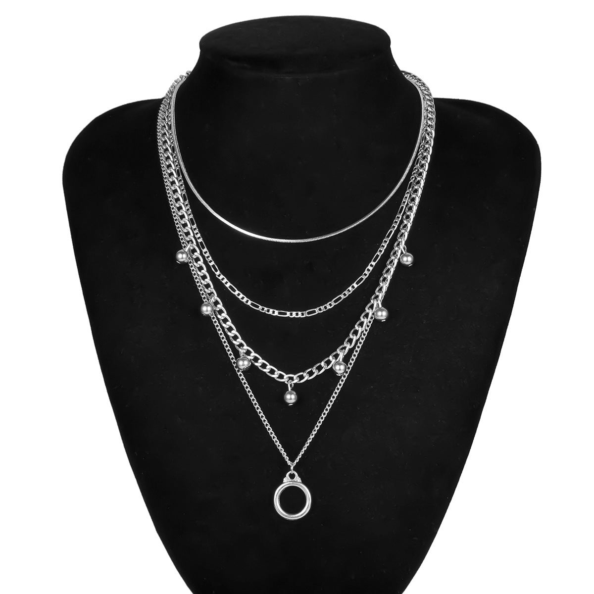 สร้อยคอผู้หญิง หลายชั้น แฟชั่นหรู สีทอง/เงิน. Women’s Multi-Layer Necklace – Elegant Gold & Silver Fashion Jewelry