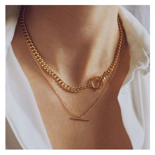 Double OT Chain Pendant Necklace – Layered European Style - สร้อยคอจี้โซ่คู่ สไตล์ยุโรปสุดหรู