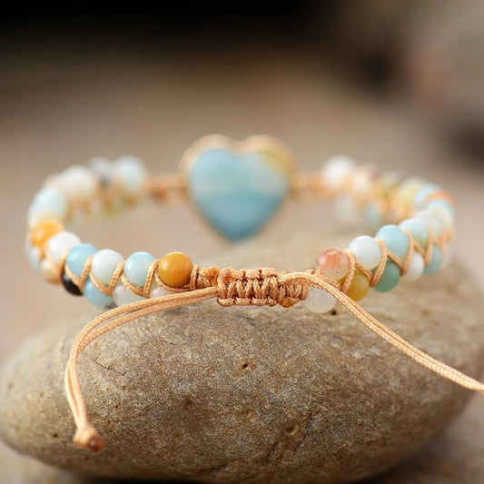 Amazonite Heart Charm Bracelet – Handmade Macrame | Zareya
