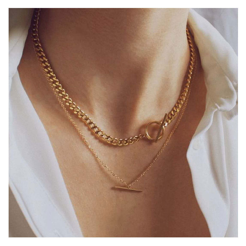 Double OT Chain Pendant Necklace – Layered European Style - สร้อยคอจี้โซ่คู่ สไตล์ยุโรปสุดหรู