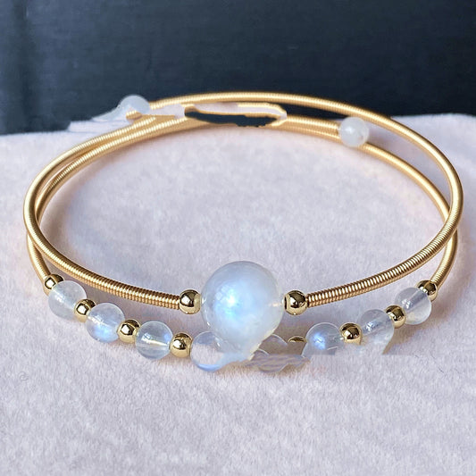Elegant Moonstone & Freshwater Pearl Bracelet – Amethyst, Cherry Agate or Double-Layer Moonstone