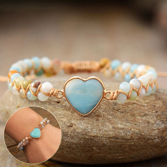 Amazonite Heart Charm Bracelet – Handmade Macrame | Zareya